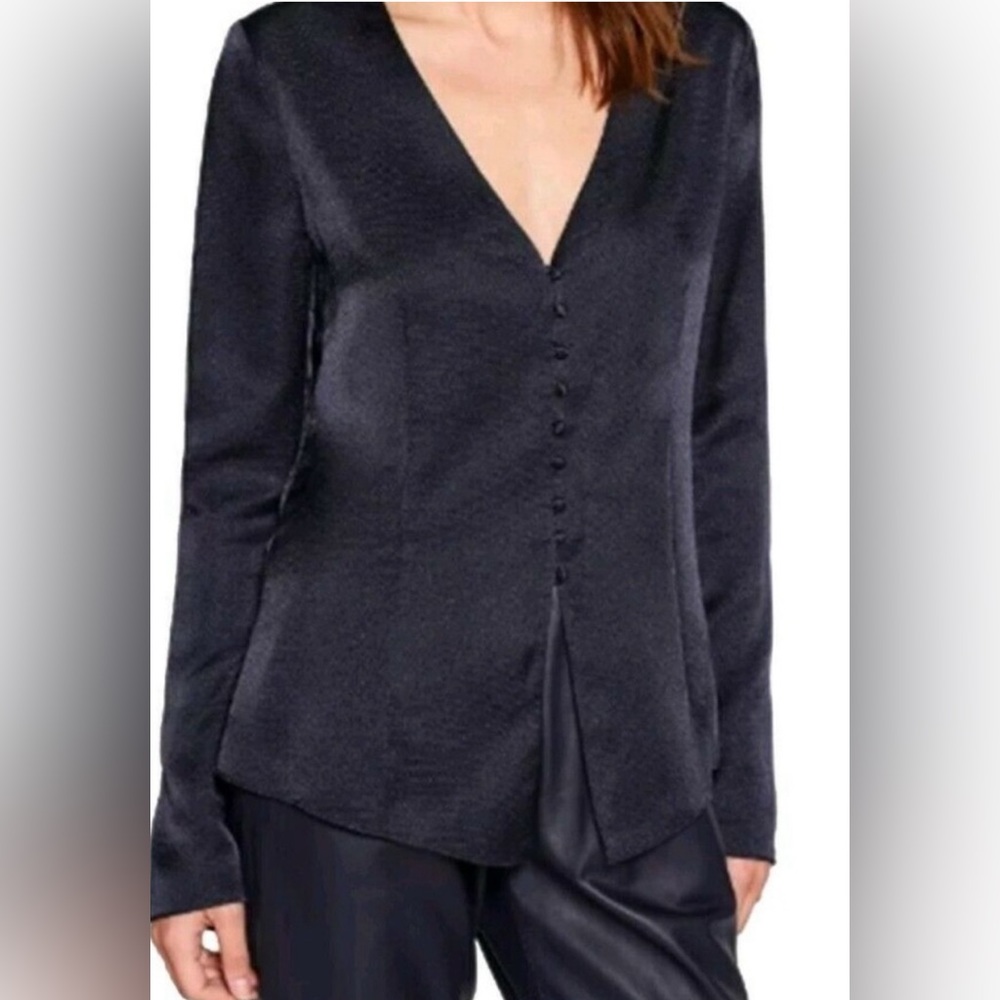 Joie Madora Button Front Satin Blouse Navy - size small. Worn once!
